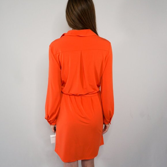 CALVIN KLEIN Orange Button-Down Shirt Dress NWT - Picture 2 of 6